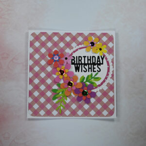 Diagonal Pink Gingham Birthday Wishes Card and Gift Tag