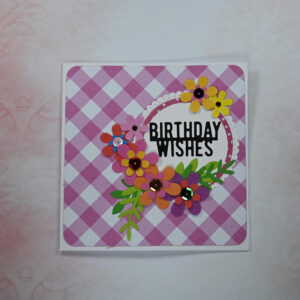 Diagonal Large Pink Gingham Birthday Wishes Card and Gift Tag