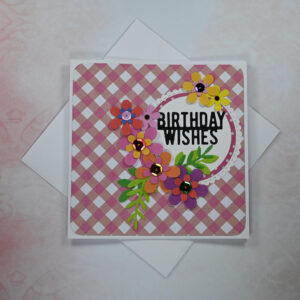 Diagonal Pink Gingham Birthday Wishes Card and Gift Tag