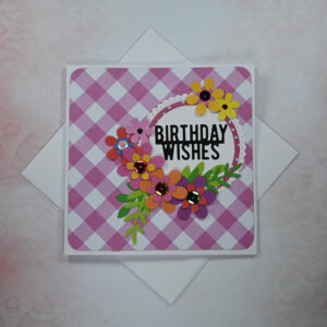 Diagonal Large Pink Gingham Birthday Wishes Card and Gift Tag