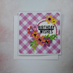 Diagonal Large Pink Gingham Birthday Wishes Card and Gift Tag