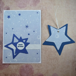 Blue Stars Happy Birthday Card and Gift Tag