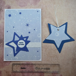 Blue Stars Happy Birthday Card and Gift Tag