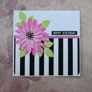 Pink Daisy Striped Happy Birthday Card and Gift Tag