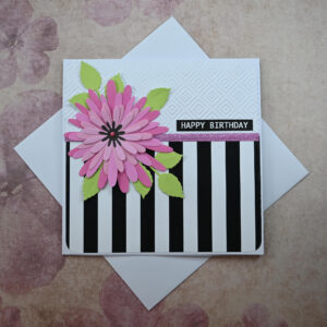 Pink Daisy Striped Happy Birthday Card and Gift Tag
