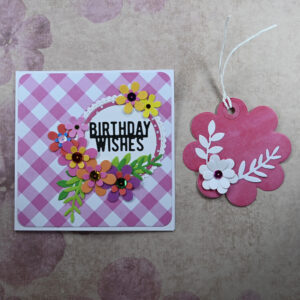 Diagonal Large Pink Gingham Birthday Wishes Card and Gift Tag