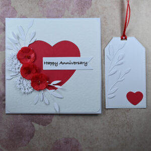 Red Heart Happy Anniversary Card and Tag