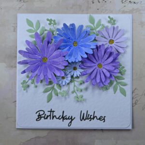 Blue and Purple Daisies Birthday Wishes Card and Tag