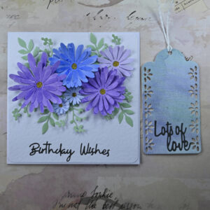 Blue and Purple Daisies Birthday Wishes Card and Tag