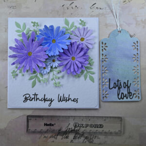 Blue and Purple Daisies Birthday Wishes Card and Tag