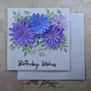 Blue and Purple Daisies Birthday Wishes Card and Tag