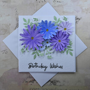 Blue and Purple Daisies Birthday Wishes Card and Tag