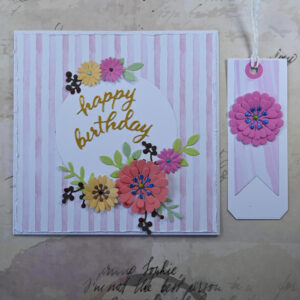 Pink Stripes Happy Birthday Card and Tag