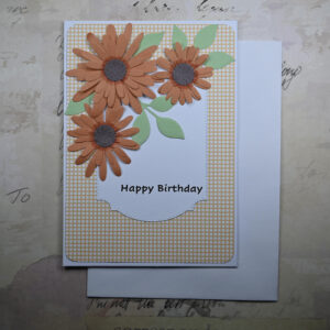 Orange Daisy and Gingham Happy Birthday Card and Tag