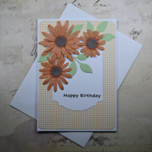 Orange Daisy and Gingham Happy Birthday Card and Tag