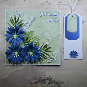 Blue Daisy Birthday Wishes Card and Tag