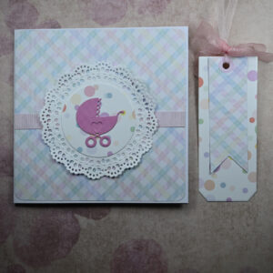 Pink Tartan New Baby Girl Card and Tag