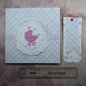 Pink Tartan New Baby Girl Card and Tag