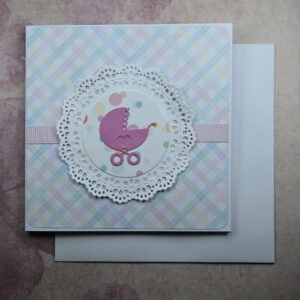 Pink Tartan New Baby Girl Card and Tag