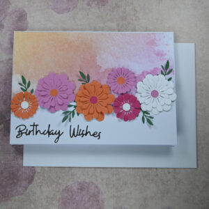 Lilac, Orange, White and Pink Daisies Birthday Wishes Card and Tag