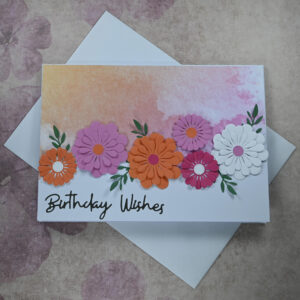 Lilac, Orange, White and Pink Daisies Birthday Wishes Card and Tag