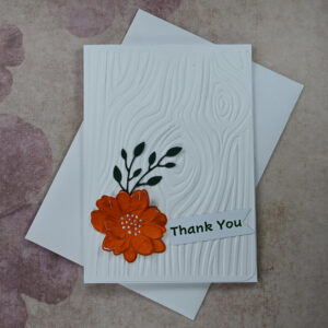 Red Flower, Wood Effect Background Thank You Card