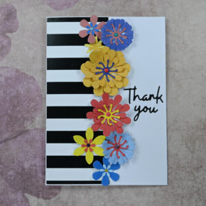 Black and White Stripes Flower Thank You Card