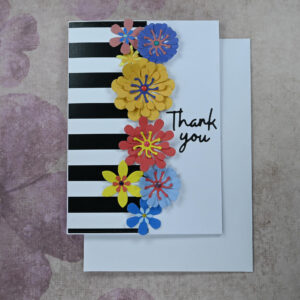 Black and White Stripes Flower Thank You Card