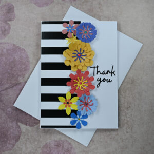 Black and White Stripes Flower Thank You Card