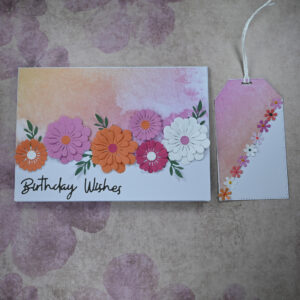 Lilac, Orange, White and Pink Daisies Birthday Wishes Card and Tag