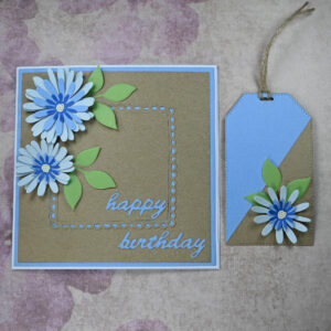 Blue Daisies Happy Birthday Card and Tag