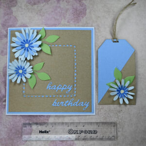 Blue Daisies Happy Birthday Card and Tag