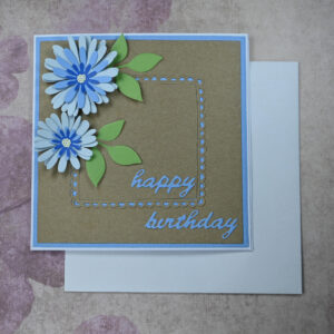 Blue Daisies Happy Birthday Card and Tag